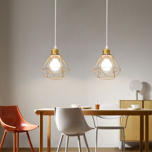 Lustre Suspension Industriel E27 Eclairage De Plafond Vintage Cage Pour Salon Chambre Salle Or