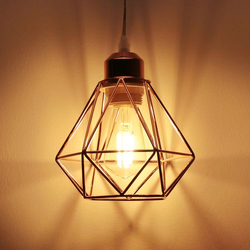 Lustre Suspension Industriel E27 Eclairage De Plafond Vintage Cage Pour Salon Chambre Salle Rose
