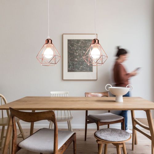 Lustre Suspension Industriel E27 Eclairage De Plafond Vintage Cage Pour Salon Chambre Salle Rose