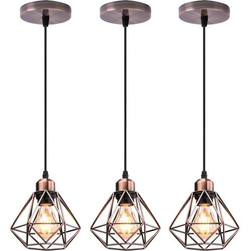 Lot De 3 Lustre Suspension Industriel Eclairage De Plafond Vintage Pour Salon Chambre Salle Laiton