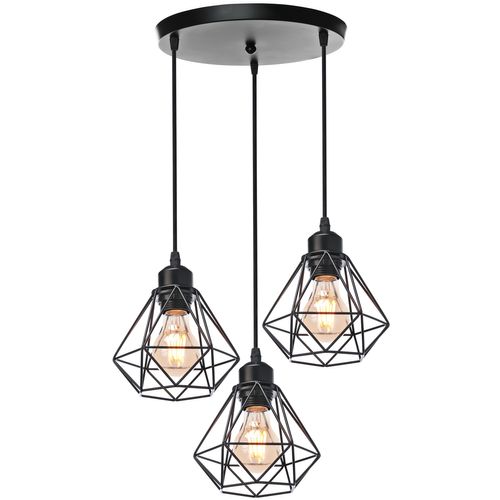Suspension Industrielle Vintage E27 Lustre Abat-jour Cage Pour Salon Chambre Couloir Noir