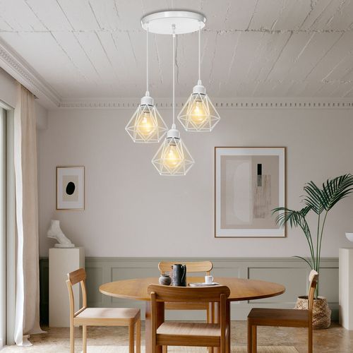 Suspension Industrielle Vintage E27 Lustre Abat-jour Cage Pour Salon Chambre Couloir Blanc