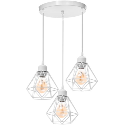 Suspension Industrielle Vintage E27 Lustre Abat-jour Cage Pour Salon Chambre Couloir Blanc