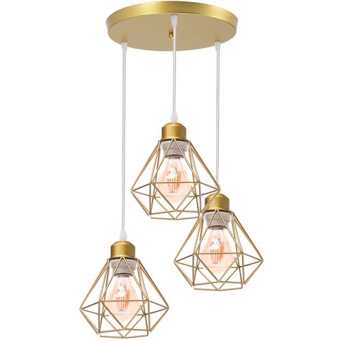 Suspension Industrielle Vintage E27 Lustre Abat-jour Cage Pour Salon Chambre Couloir Or
