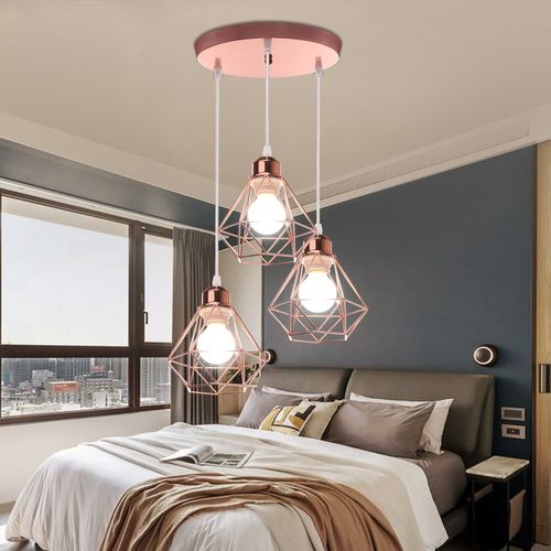 Suspension Industrielle Vintage E27 Lustre Abat-jour Cage Pour Salon Chambre Couloir Rose