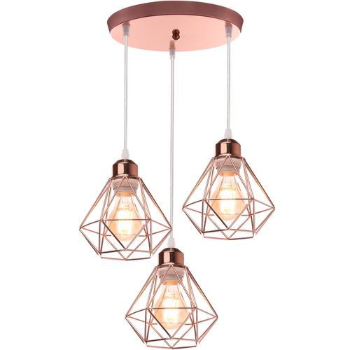 Suspension Industrielle Vintage E27 Lustre Abat-jour Cage Pour Salon Chambre Couloir Rose