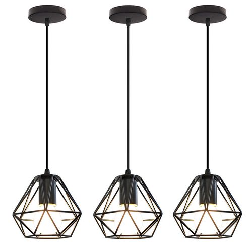 Lot De 3 Suspension Industrielle Chambre E27 Lustre De Plafond Vintage Sans Ampoule Noir