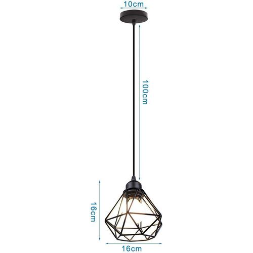 Suspension Luminaire Industrielle E27 Lustre Vintage 16cm Pour Cuisine Chambre Salon Noir