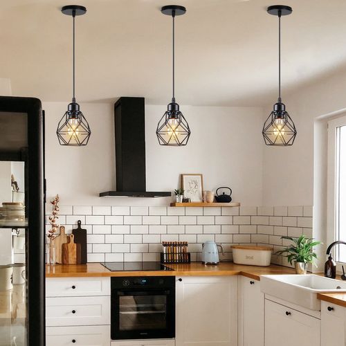 Lustre Suspension Industrielle Vintage Luminaire E27 Pour Salon Chambre Cuisine Noir