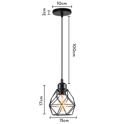 Lustre Suspension Industrielle Vintage Luminaire E27 Pour Salon Chambre Cuisine Noir