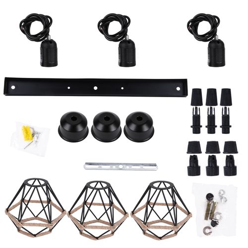 Lustre Suspension Industriel 3 Lampes De Plafond Plafonnier E27 Pour Salon Chambre Cuisine Noir