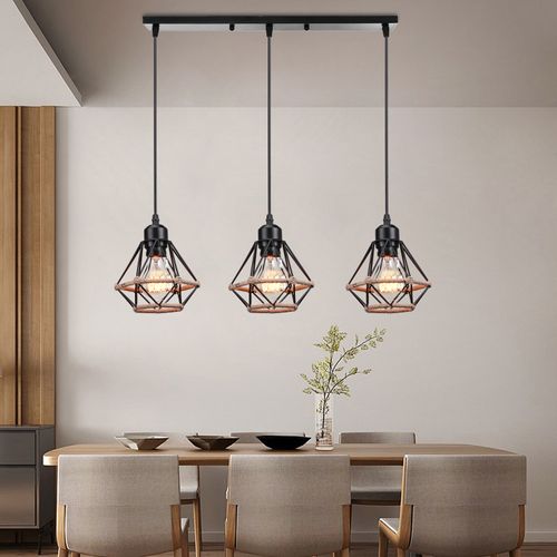 Lustre Suspension Industriel 3 Lampes De Plafond Plafonnier E27 Pour Salon Chambre Cuisine Noir