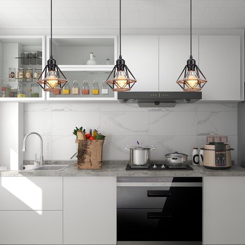 Lustre Suspension Industriel 3 Lampes De Plafond Plafonnier E27 Pour Salon Chambre Cuisine Noir