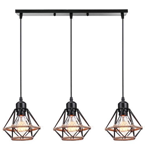 Lustre Suspension Industriel 3 Lampes De Plafond Plafonnier E27 Pour Salon Chambre Cuisine Noir