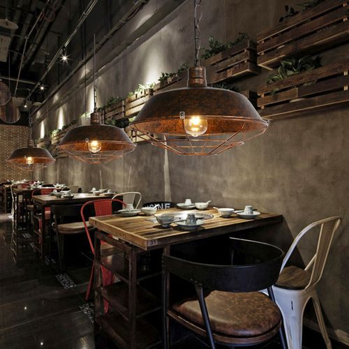Suspensions Industriel Rétro E27 Lustre Abat-jour Fer Eclairage De Plafond 36cm Rouille