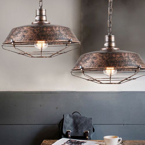 Suspensions Industriel Rétro E27 Lustre Abat-jour Fer Eclairage De Plafond 36cm Rouille