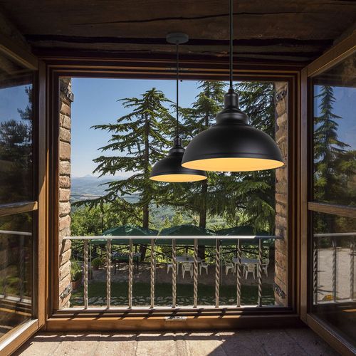 Lot De 2 Lustre Suspension Industrielle Vintage E27 Plafonnier Pour Cuisine Salon Chambre Noir Blanc