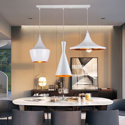 Lustre Suspension Industrielle 3 Lampes De Plafond Moderne Pour Cuisine Salon Chambre Blanc