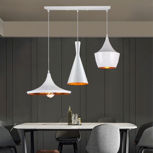 Lustre Suspension Industrielle 3 Lampes De Plafond Moderne Pour Cuisine Salon Chambre Blanc