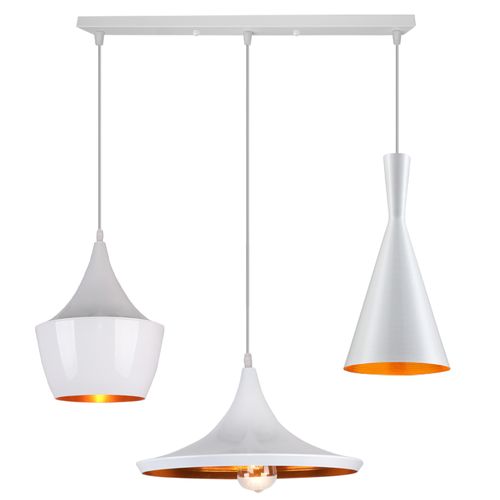 Lustre Suspension Industrielle 3 Lampes De Plafond Moderne Pour Cuisine Salon Chambre Blanc