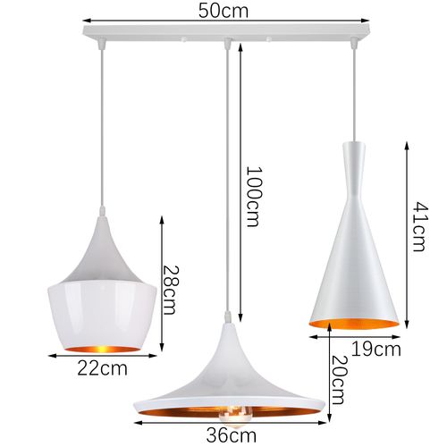 Lustre Suspension Industrielle 3 Lampes De Plafond Moderne Pour Cuisine Salon Chambre Blanc