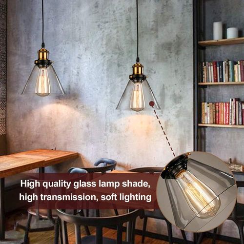 Lustre Suspension Industrielle E27 Luminaire Abat-jour En Verre Plafonnier Vintage Intérieur