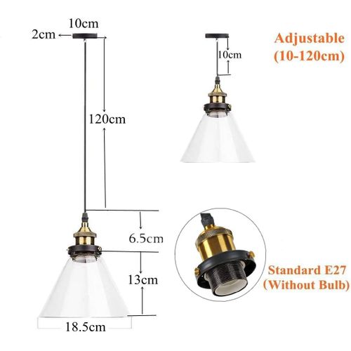 Lustre Suspension Industrielle E27 Luminaire Abat-jour En Verre Plafonnier Vintage Intérieur