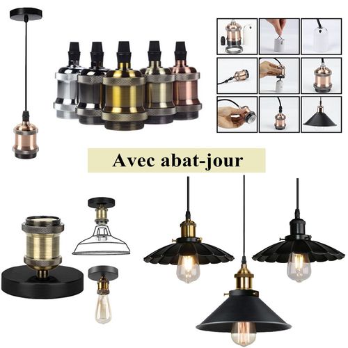 2 Pack Suspension Industrielle Vintage E27 Luminaire 100cm Pour Cuisine Chambre Bar Argente