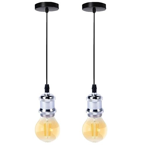 2 Pack Suspension Industrielle Vintage E27 Luminaire 100cm Pour Cuisine Chambre Bar Argente