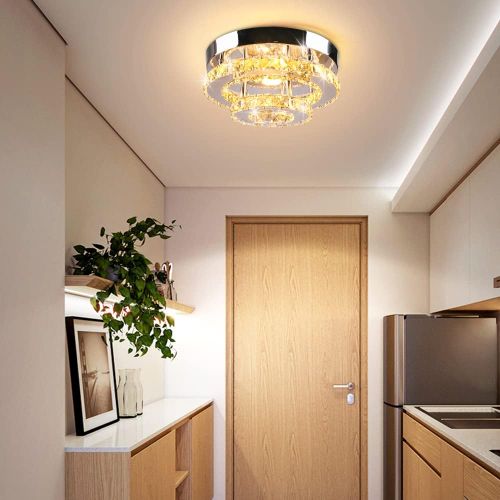 Plafonnier Cristal LED 2 Couches Eclairage De Plafond Pour Couloir Escalier Salon Lumière Chaud