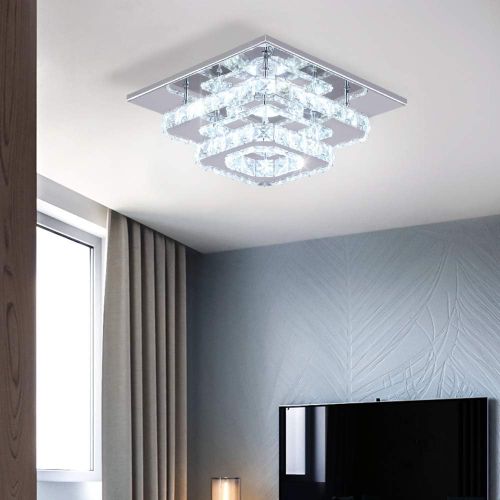 Plafonnier Moderne Cristal 24w Lampe De Plafond LED 2 Couche Pour Salon 3 Couleurs De Lumière