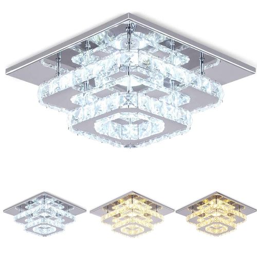 Plafonnier Moderne Cristal 24w Lampe De Plafond LED 2 Couche Pour Salon 3 Couleurs De Lumière
