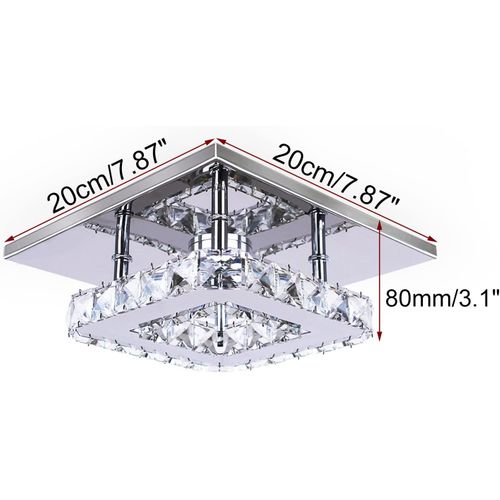 Moderne LED Plafonnier Cristal Miroir Acier Inoxydable Luminaire Lustre Eclairage 12w Blanc Chaud