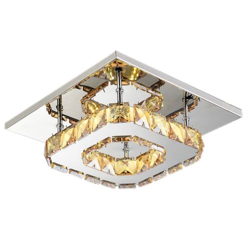 Moderne LED Plafonnier Cristal Miroir Acier Inoxydable Luminaire Lustre Eclairage 12w Blanc Chaud