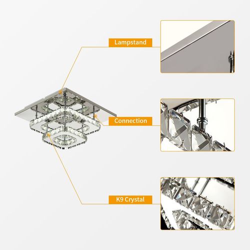 Plafonnier LED En Cristal 30cm Lampe De Plafond Moderne Double Couche Lumière Chaude