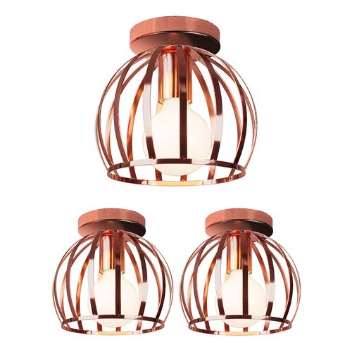 3 Pièces Plafonnier Moderne Cage 20cm Lampe De Plafond Métal Pour Salon Chambre Salle Rose