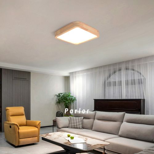 Plafonnier LED Bois Lampe De Plafond Carré 30cm Pour Salon Chambre Entrée Lumière Naturelle 4500k