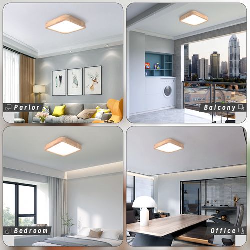 Plafonnier LED Bois Lampe De Plafond Carré 30cm Pour Salon Chambre Entrée Lumière Froide 6000k