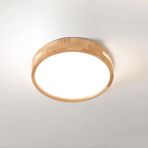 Plafonnier LED Bois 20cm Lampe De Plafond Rond Pour Salon Chambre Couloir 6000k Lumière Froide