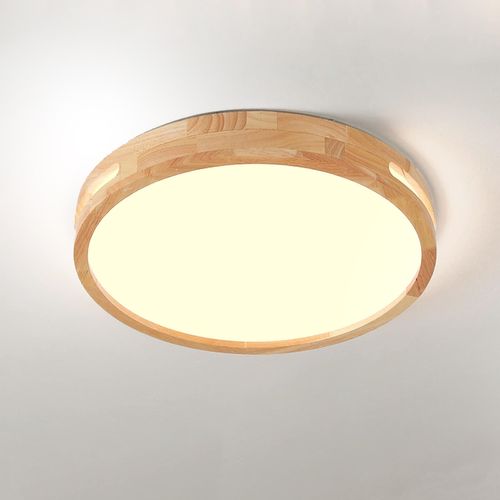 Plafonnier LED Bois 30cm Lampe De Plafond Rond Pour Salon Chambre Couloir 3000k Lumière Chaude