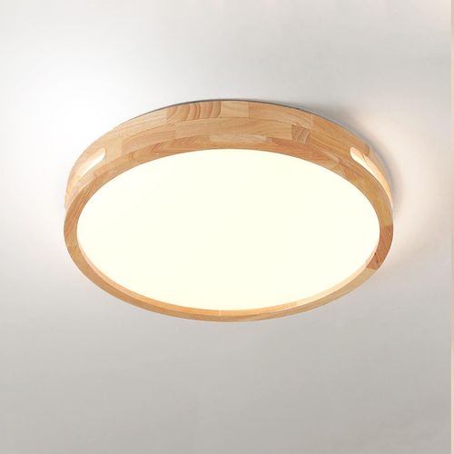 Plafonnier LED Bois 30cm Lampe De Plafond Rond Pour Salon Chambre Couloir 4500k Lumière Naturelle