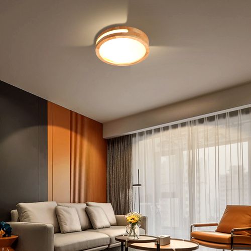Plafonnier LED Bois 30cm Lampe De Plafond Rond Pour Salon Chambre Couloir 4500k Lumière Naturelle
