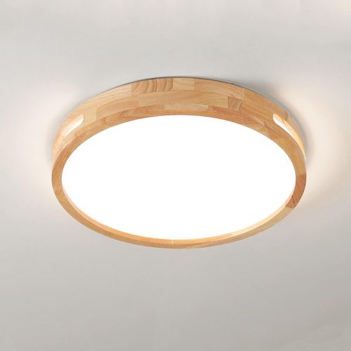Plafonnier LED Bois 30cm Lampe De Plafond Rond Pour Salon Chambre Couloir 6000k Lumière Froide