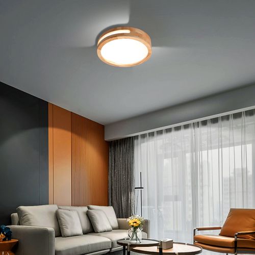 Plafonnier LED Bois 30cm Lampe De Plafond Rond Pour Salon Chambre Couloir 6000k Lumière Froide
