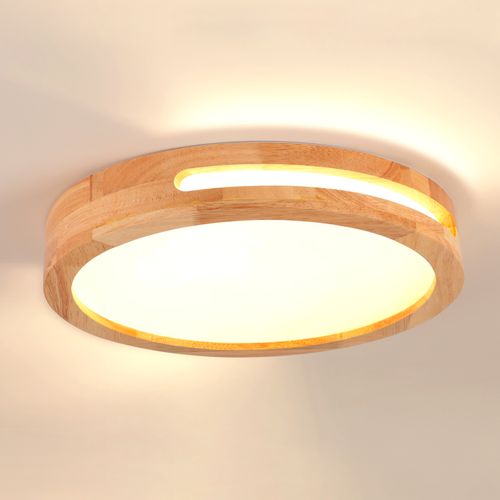 Plafonnier LED Bois 40cm Lampe De Plafond Rond Pour Salon Chambre Couloir 3000k Lumière Chaude
