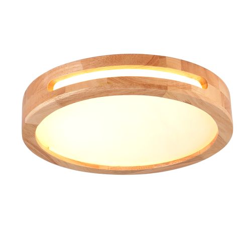 Plafonnier LED Bois 40cm Lampe De Plafond Rond Pour Salon Chambre Couloir 3000k Lumière Chaude