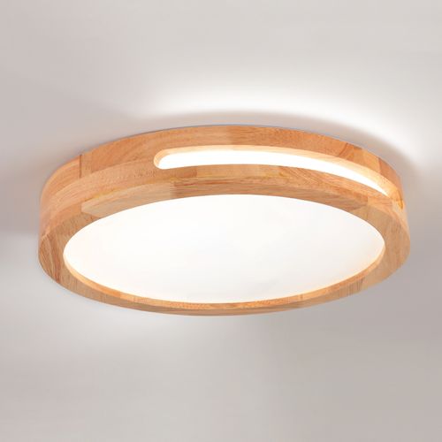 Plafonnier LED Bois 40cm Lampe De Plafond Rond Pour Salon Chambre Couloir 6000k Lumière Froide