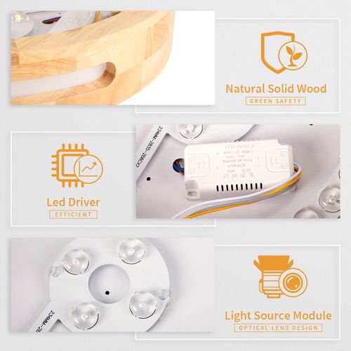 Plafonnier LED Bois 40cm Lampe De Plafond Rond Pour Salon Chambre Couloir 6000k Lumière Froide