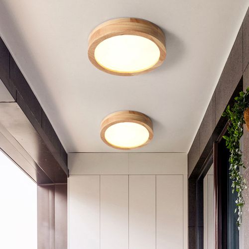 Plafonnier LED 12w 20cm Lampe De Plafond Rond Bois Pour Cuisine Couloir Chambre Lumière Naturelle