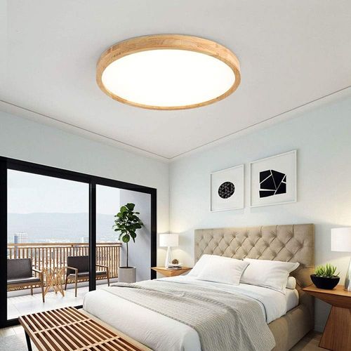 Plafonnier LED 24w 40cm Lampe De Plafond Rond Bois Pour Cuisine Couloir Chambre Lumière Froide